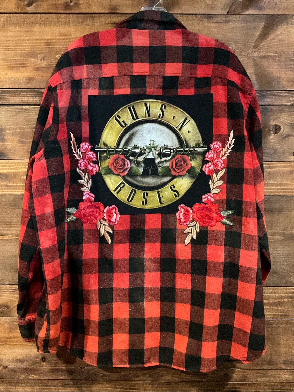 Custom GUNS N’ ROSES Distressed Grunge Plaid Flannel Shirt RARE 
MENS XXLARGE 2X